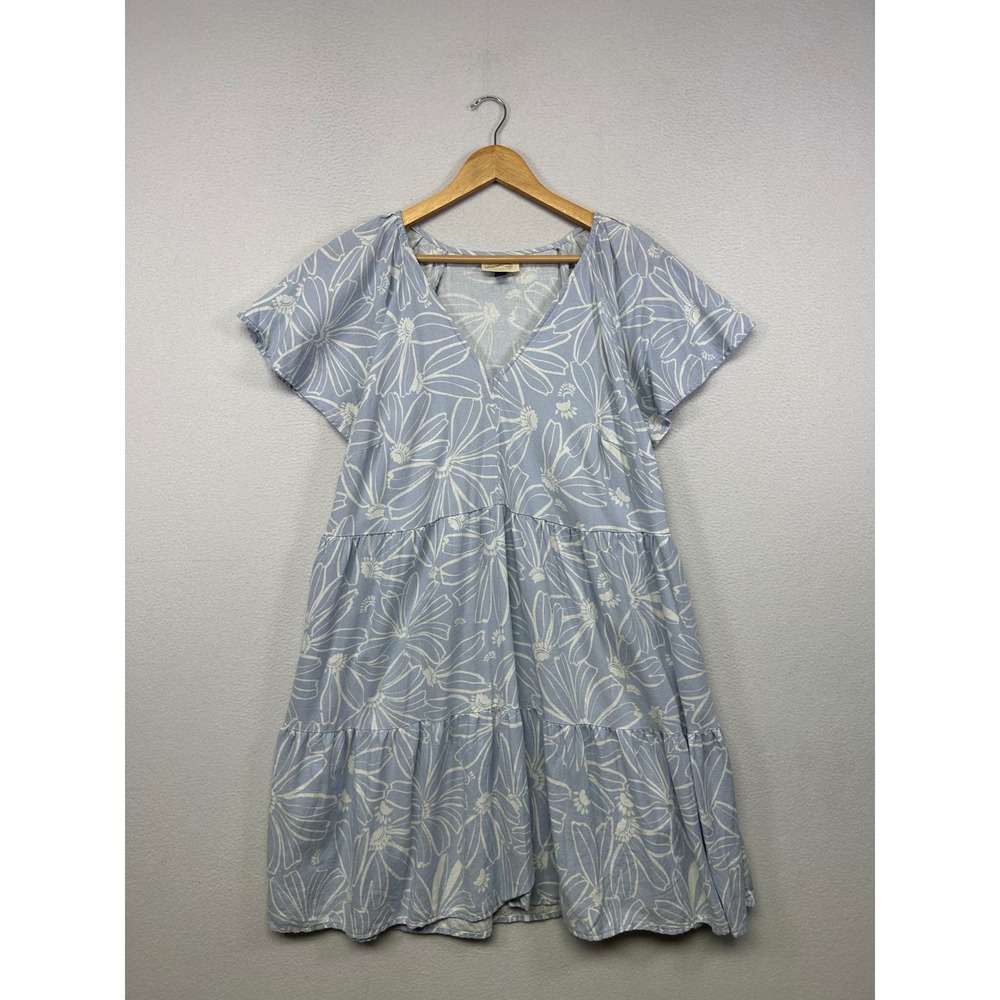 Cottagecore Boho Universal Thread Womens XXL Blue Floral Linen Tiered Dress